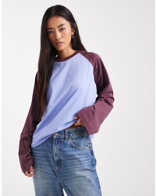T-shirt oversize à manches raglan - bleu et chocolat Collusion en coloris Blue