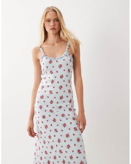 Miss Selfridge White Printed Cami Rib Maxi Dress