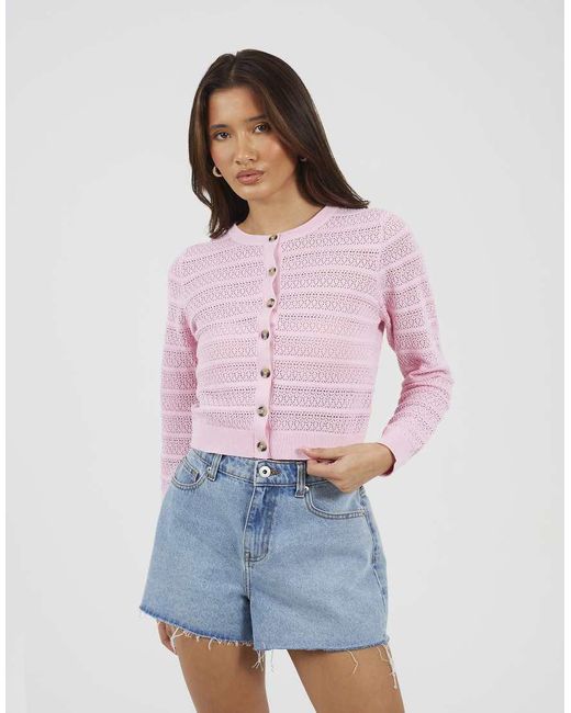 Brave Soul Purple Stitch Detail Crew Neck Cardigan