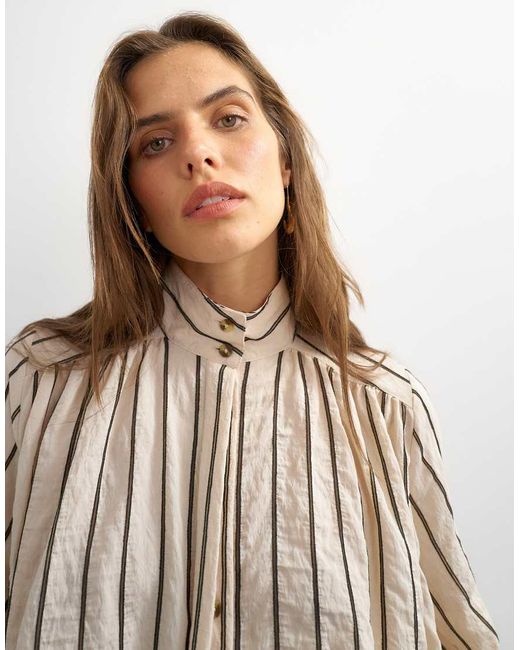 TOPSHOP White High Neck Balloon Sleeve Shirt