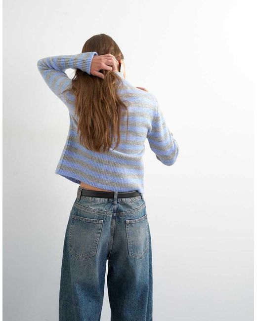 TOPSHOP Blue Knitted Zip Up Cardigan