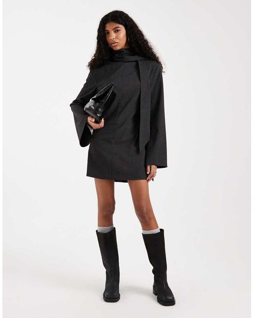 ASOS Black Tailored Mini Dress With Scarf Detail