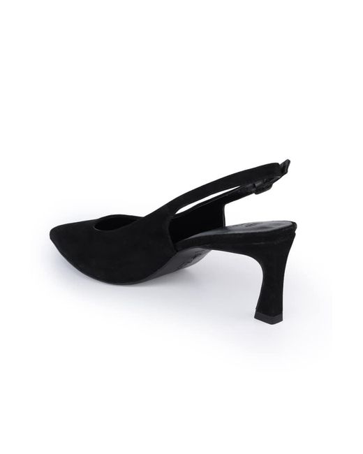 OFF THE HOOK Black Danni Suede Pointed Toe Slingback Kitten Heel Pumps