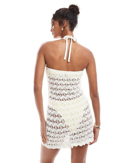 Miss Selfridge White Open Crochet Halterneck Mini Dress