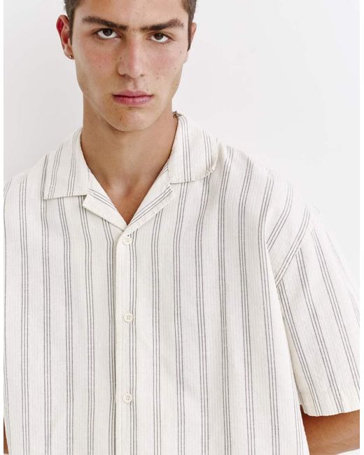 Pull&Bear White Striped Rustic Shirt for men