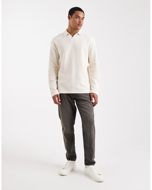 ASOS White Relaxed Long Sleeve Polo for men