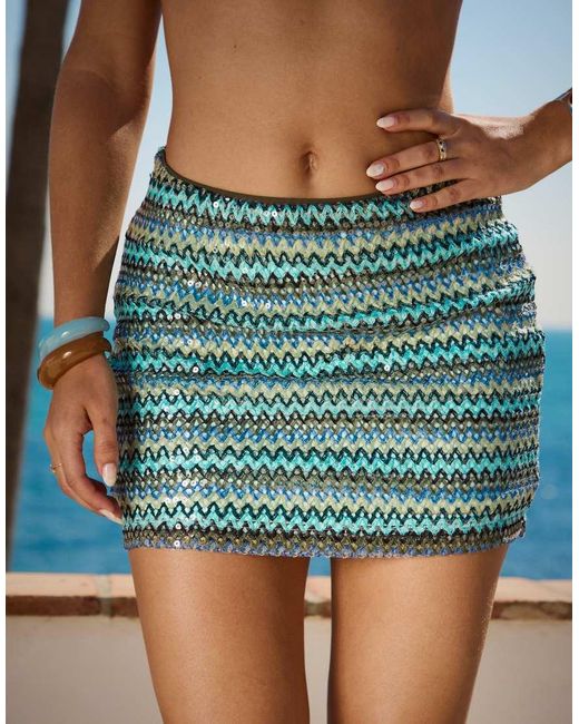 South Beach Blue X Sasha Corte-t Sequin Crochet Mini Skirt