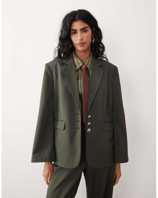 Vila Brown Hammered Button Tailored Blazer