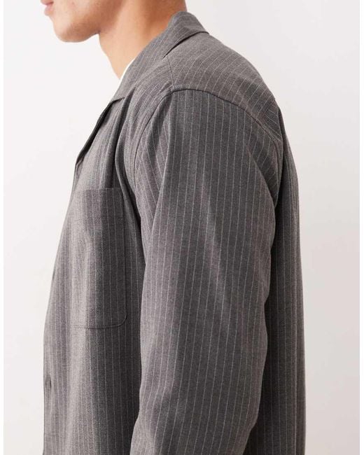 ASOS Gray Boxy Relaxed Revere Shirt for men