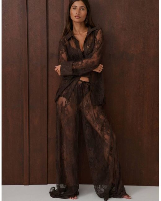 KAT THE LABEL Brown Lottie Lace Pants
