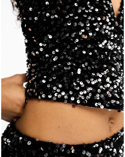 4th & Reckless Black Sequin Plunge Bandeau Top Co-ord
