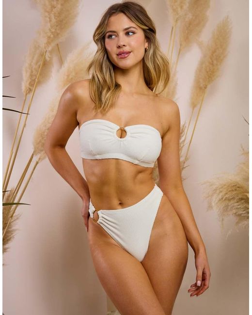 Wolf & Whistle Brown X Maia Andrews Ring Front Crinkle Bikini Top
