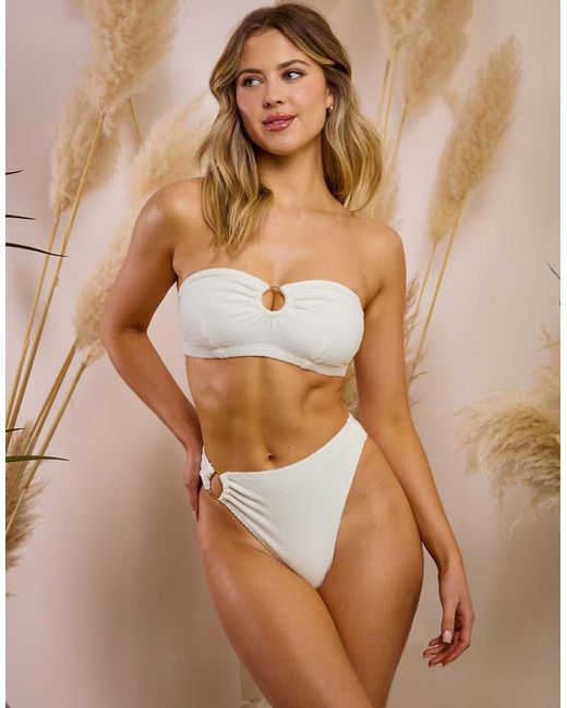 Wolf & Whistle Brown X Maia Andrews Ring Front Crinkle Bikini Top
