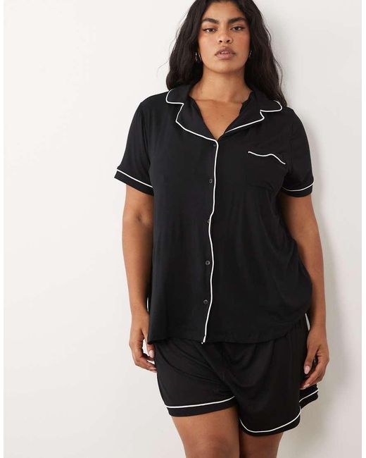 ASOS Black Asos Design Curve Super Soft Short Sleeve Shirt And Shorts Pyjama Set