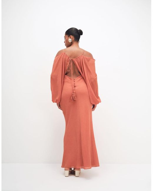 ASOS Red Asos Design Curve Draped Maxi Dress With Draped Blouson Sleeve & Tassel Tie