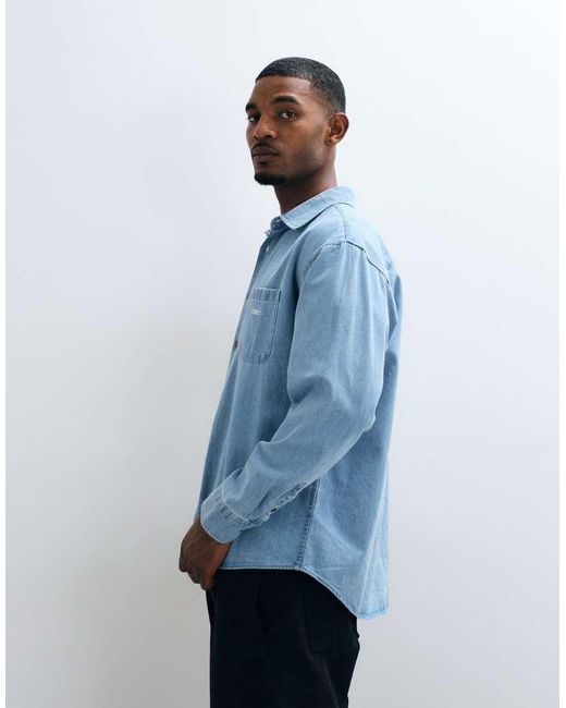Obey Blue Charlie Denim Woven Long Sleeve Shirt for men