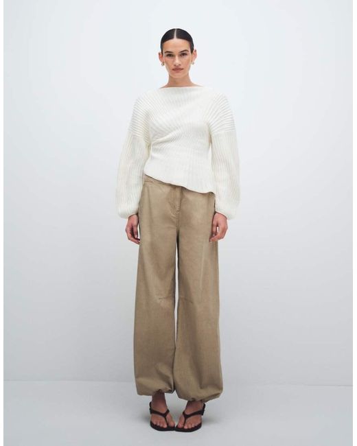 ASOS White Knit Cinched Pleated Sweater