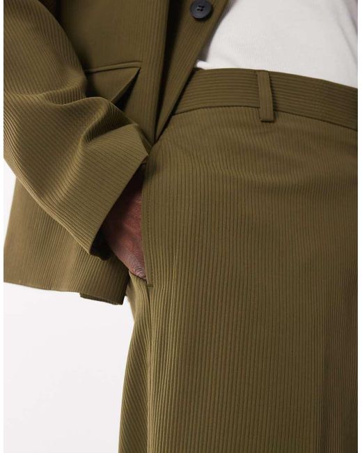 ASOS Green Rib Texture Wide Suit Trousers for men