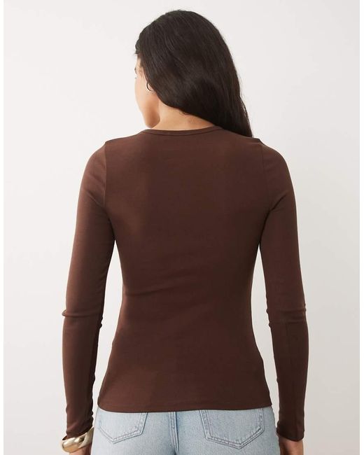 ASOS Brown Clean Fitted Long Sleeve Top