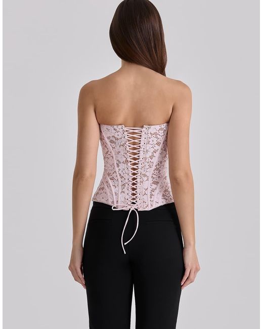 House Of Cb Purple Solaine Baby Floral Lace Boned Corset Top