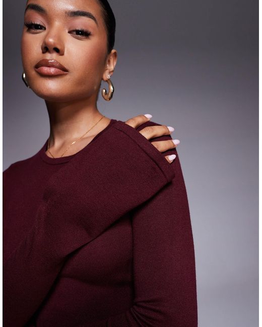 Kaiia Purple Exclusive Compact Knit Flared Sleeve Mini Skater Dress