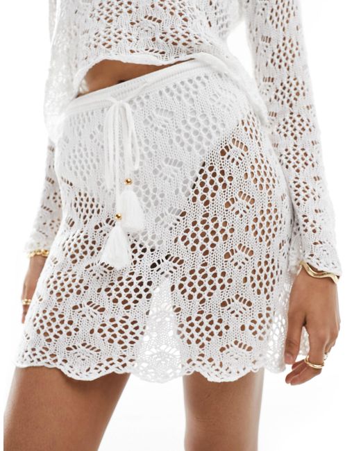 Miss Selfridge White Crochet Flippy Mini Skirt Co-ord