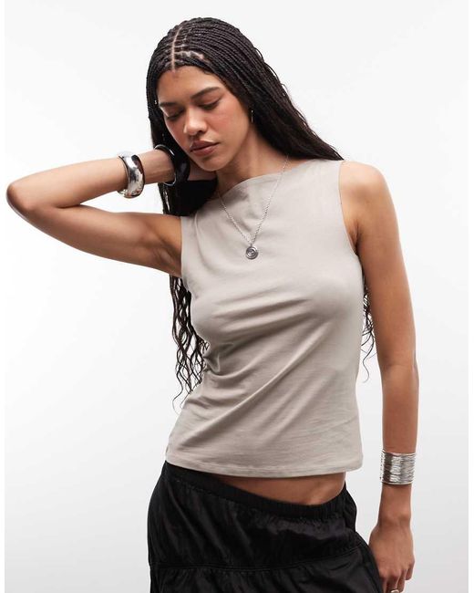 Weekday Gray Slash Neck Tank Top With Open Back