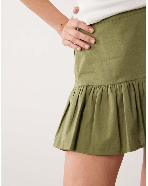 ASOS Green Drop Waist Linen Look Mini Skort