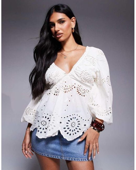 River Island Gray Broderie Blouse