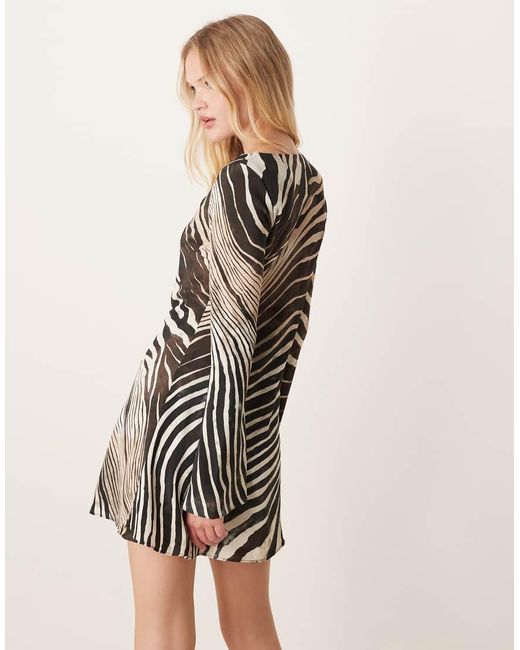 Vestito Corto A Maniche Lunghe Con Stampa Zebrata di Mango in Natural