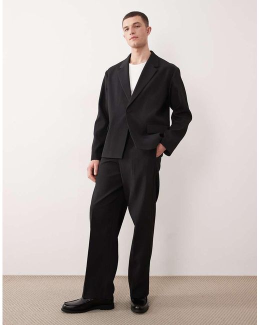 ASOS Black Rib Texture Boxy Suit Jacket for men