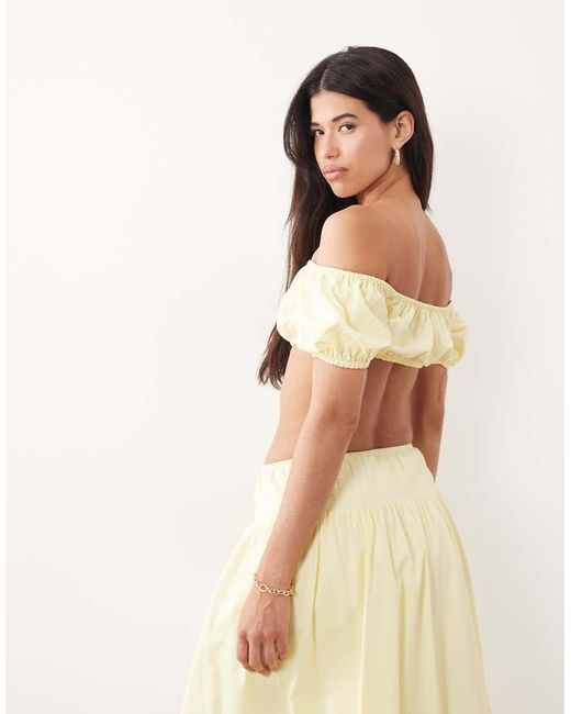 Kaiia Natural Exclusive Cotton Puff Off The Shoulder Sleeve Bandeau Crop Top Co-ord