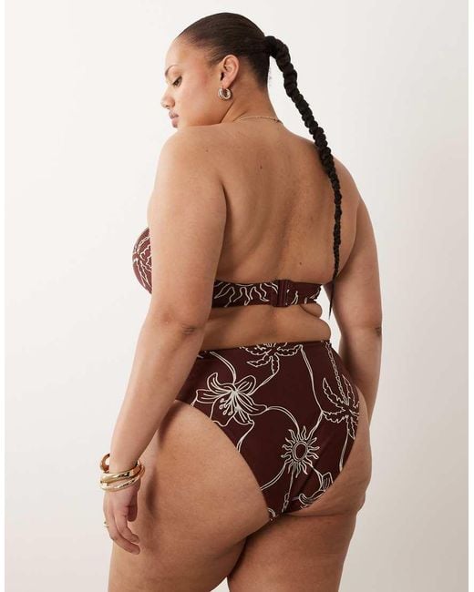 ASOS Brown Asos Design Curve Logan High Leg High Waist Bikini Bottom