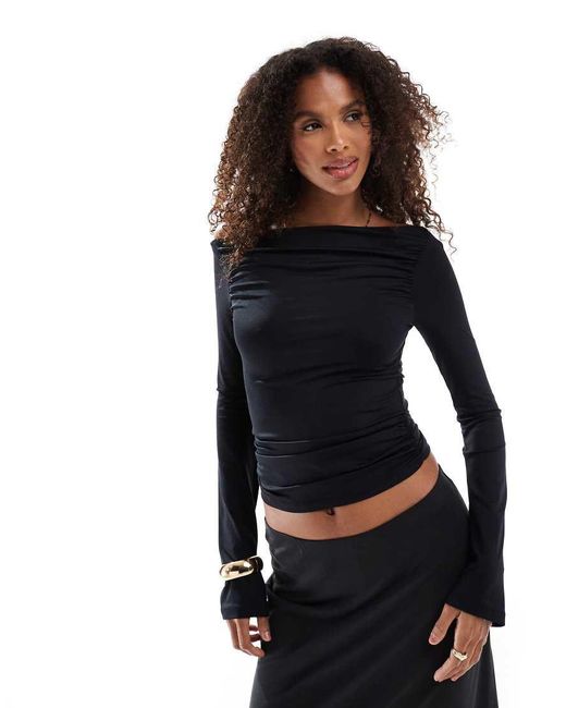 Stradivarius Black Str Polyamide Slash Neck Top