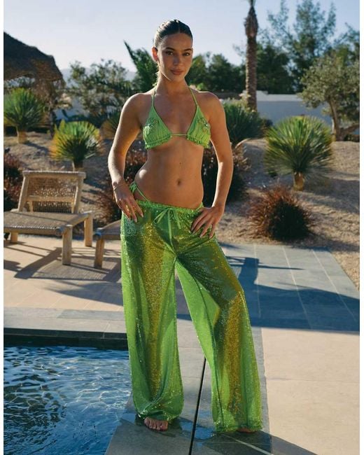 South Beach Green X Liv Silverman Sequin Wide Leg Trouser