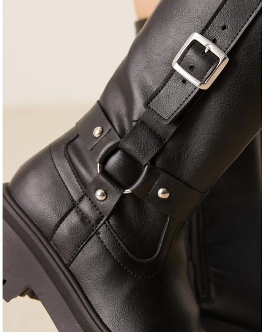 ASOS Natural Chalice Chunky Buckle Knee Boots