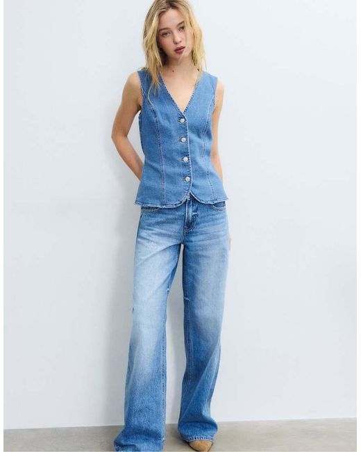 Stradivarius Aansluitende Denim Top in het Blue