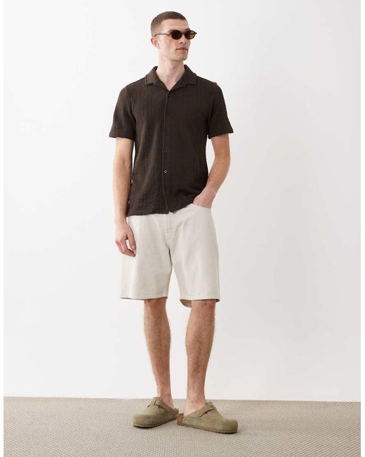 New Look Black Textured Knitted Revere Shirt for men