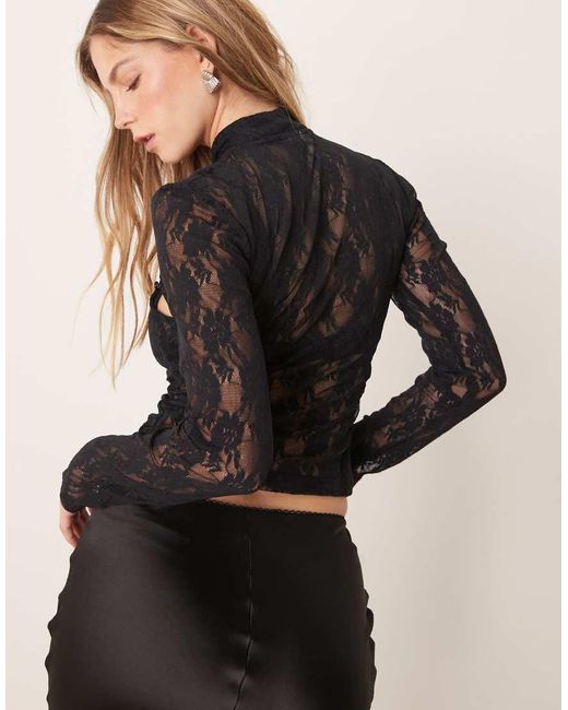 ASOS Black Cut Out High Neck Lace Up Top With Button Detail