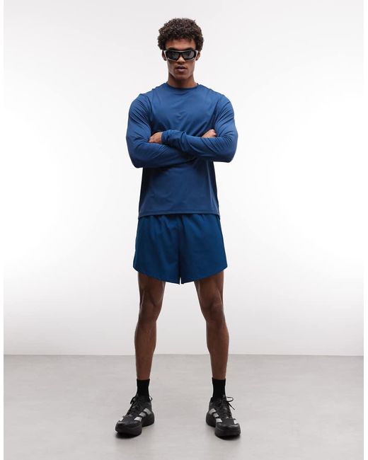 4505 Blue 2-in-1 Quick Dry 13cm Woven Running Shorts With Zip Pockets for men