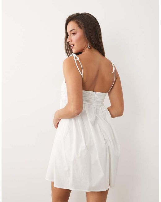 Fashionkilla White Exclusive Cotton Rich Poplin Cami Ruched Bust Detail Babydoll Mini Dress