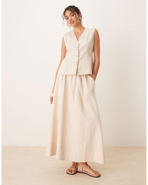Y.A.S Natural Linen Touch Full Midi Skirt