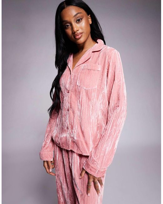 ASOS Pink Asos Design Tall Velvet Texture Pajama Set