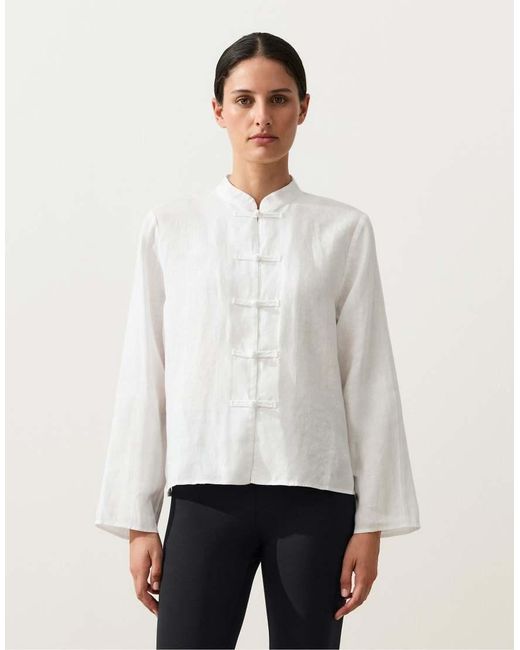 Oysho White 100% Linen Stand-up Collar Jacket With Buttons