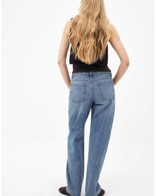 NA-KD Blue Route Mid Waist Straight Jeans