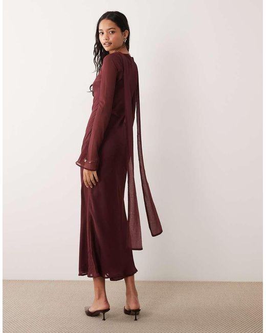 ASOS Red Chiffon Bias Cut Maxi Dress With Matching Scarf