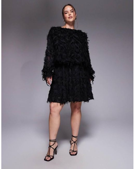 Jaded Rose Plus Black Textured Fluffy Blouson Mini Dress