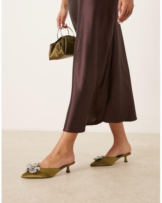 ASOS Brown Savvy Flower Detail Mid Heel Mules