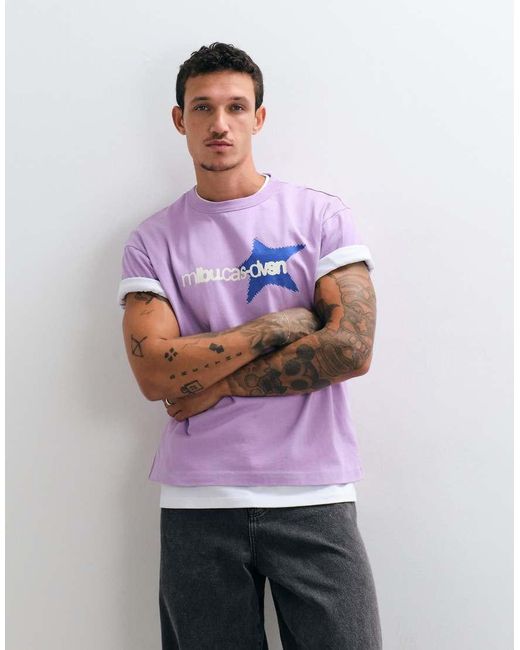 ASOS Purple Boxy Relaxed T-shirt With Star Graphic for men