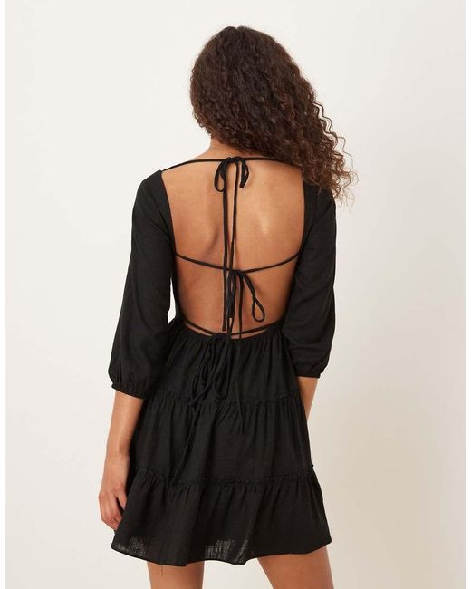 Glamorous Black Square Neck Tie Back Mini Dress